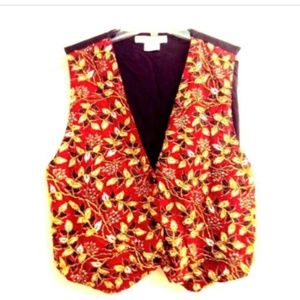 Vintage 1980s Ellen Ashley  Womens Vest S Black Red Gold Beaded Floral